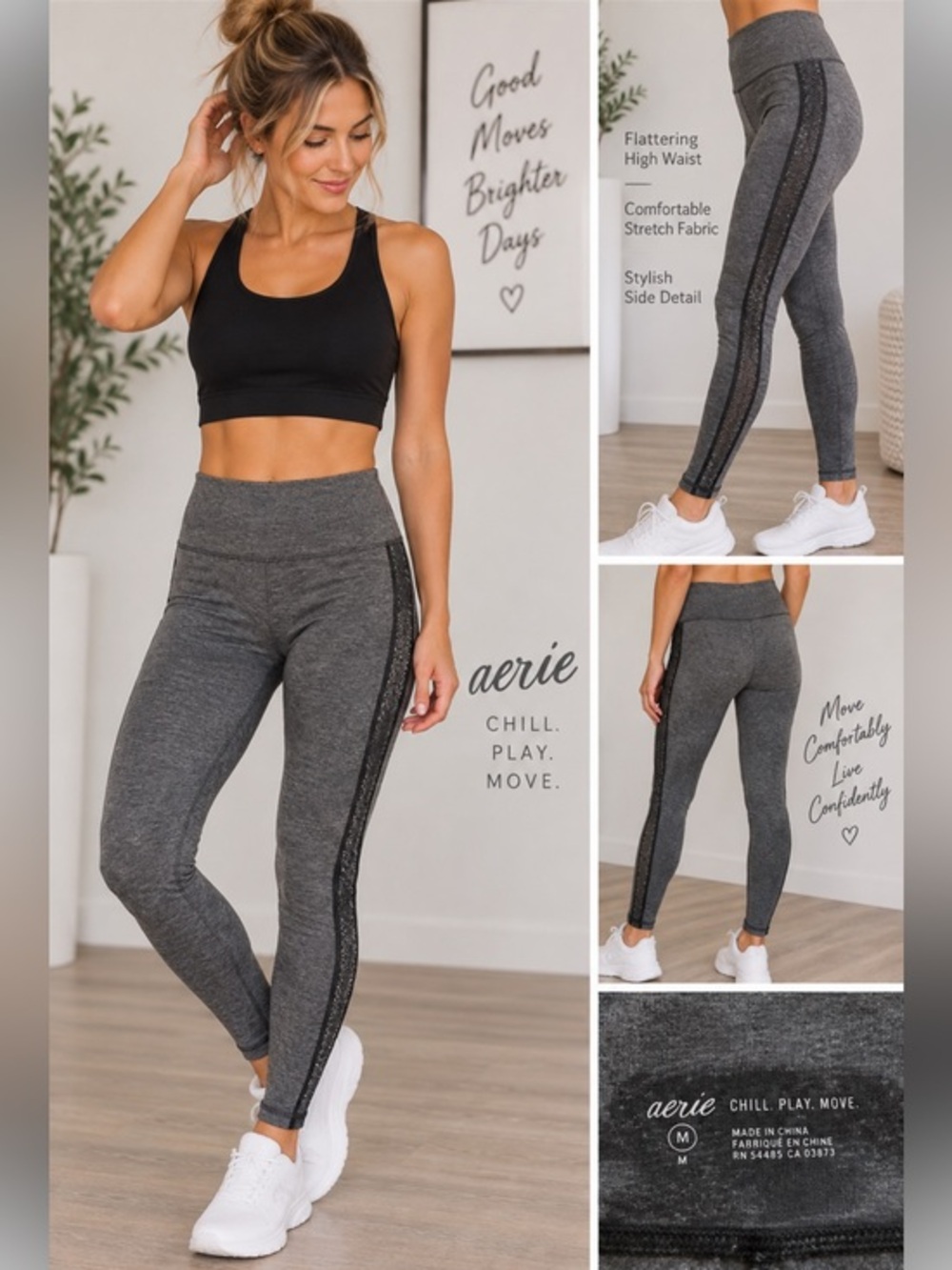 Aerie Chill Play Move Gray High Waist Leggings Size Medium